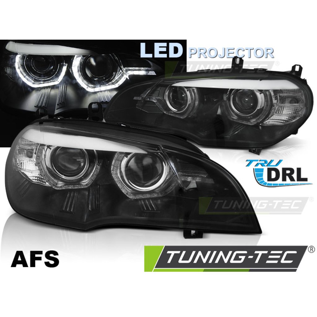 Přední světla s dual LED projektorem, 3D LED Angel Eyes DRL BMW X5 E70 xenon AFS 07-13 černá