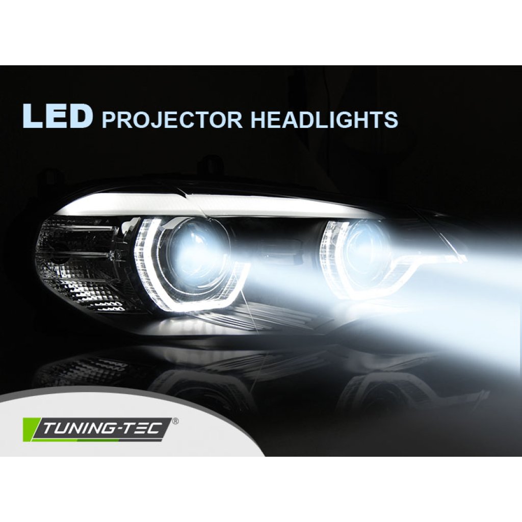 Přední světla s dual LED projektorem, 3D LED Angel Eyes DRL BMW X5 E70 xenon AFS 07-13 černá