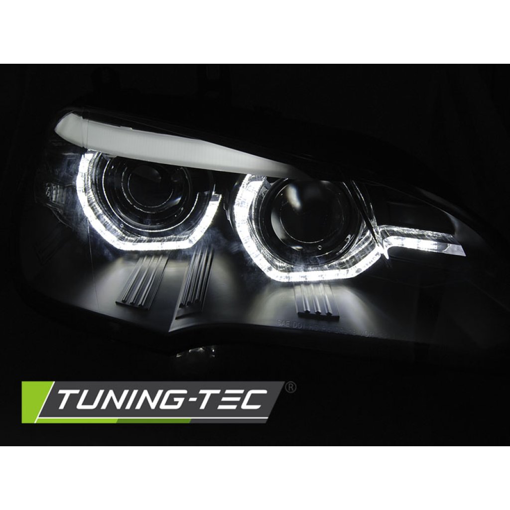 Přední světla s dual LED projektorem, 3D LED Angel Eyes DRL BMW X5 E70 xenon AFS 07-13 černá