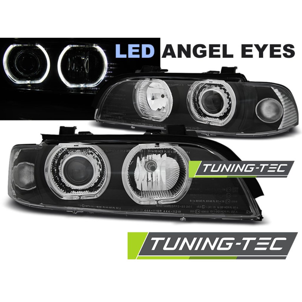 Přední světla s LED angel eyes BMW 5 E39 černá
