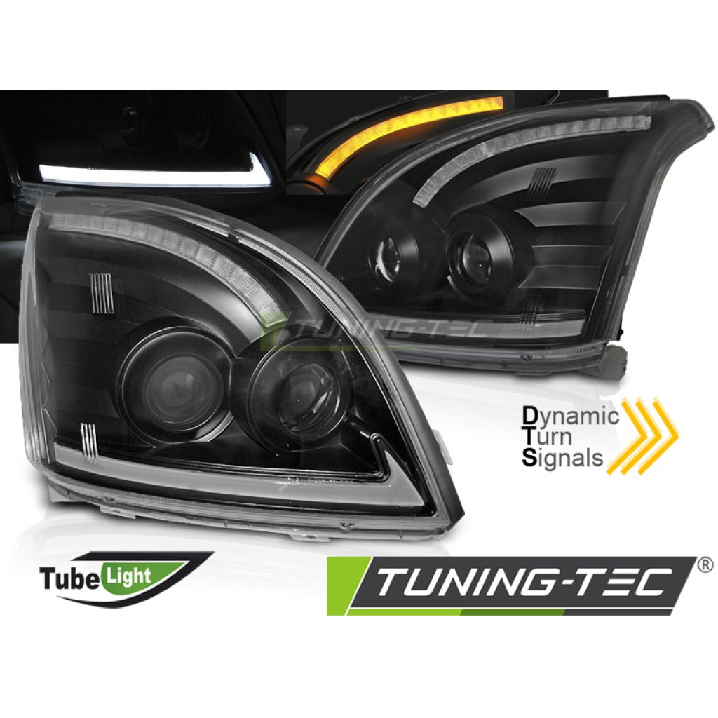 Přední světla s LED bar, LED dynamický blinkr, Toyota Land Cruiser 120 03-09 černá