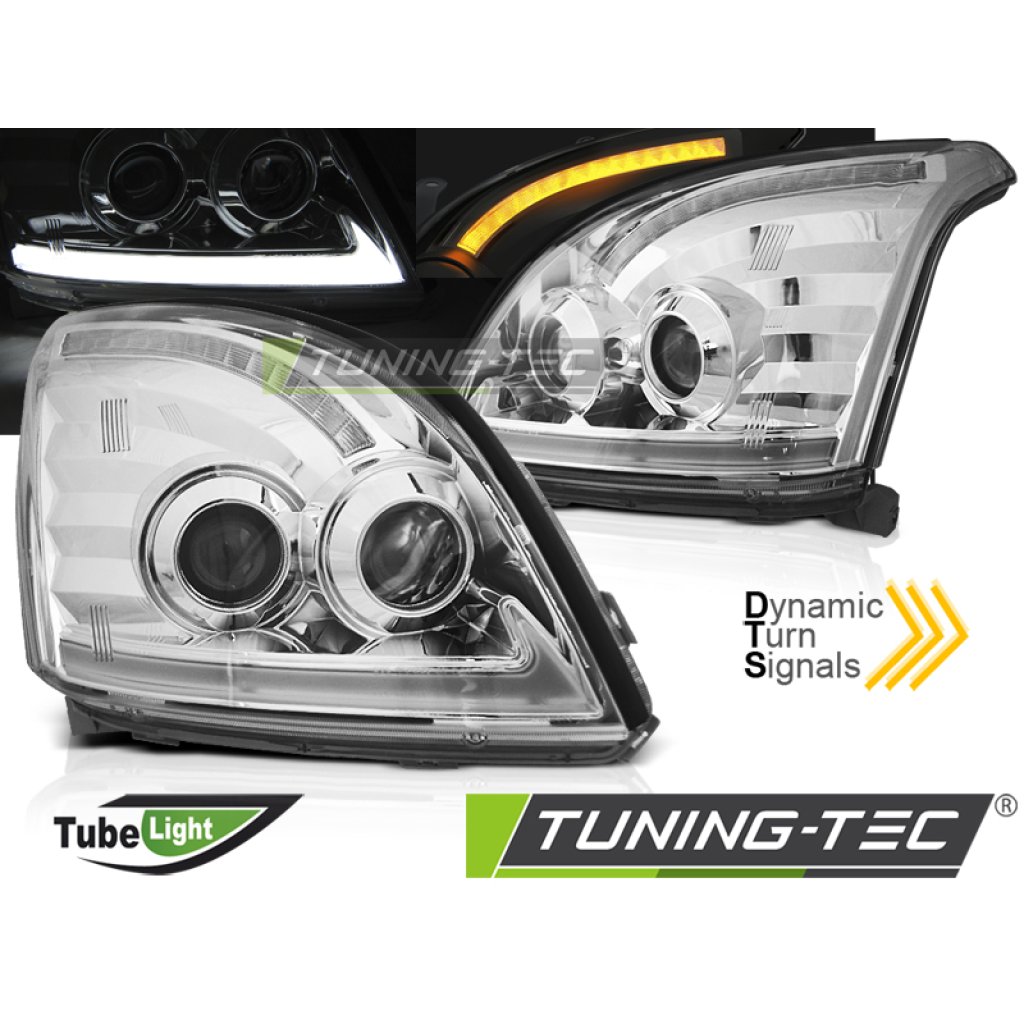 Přední světla s LED bar, LED dynamický blinkr, Toyota Land Cruiser 120 03-09 chromová