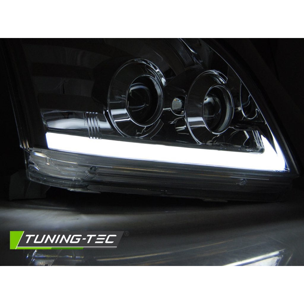 Přední světla s LED bar, LED dynamický blinkr, Toyota Land Cruiser 120 03-09 chromová