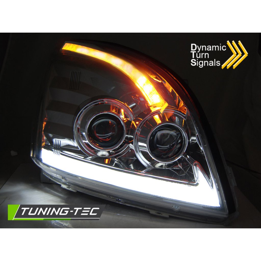 Přední světla s LED bar, LED dynamický blinkr, Toyota Land Cruiser 120 03-09 chromová