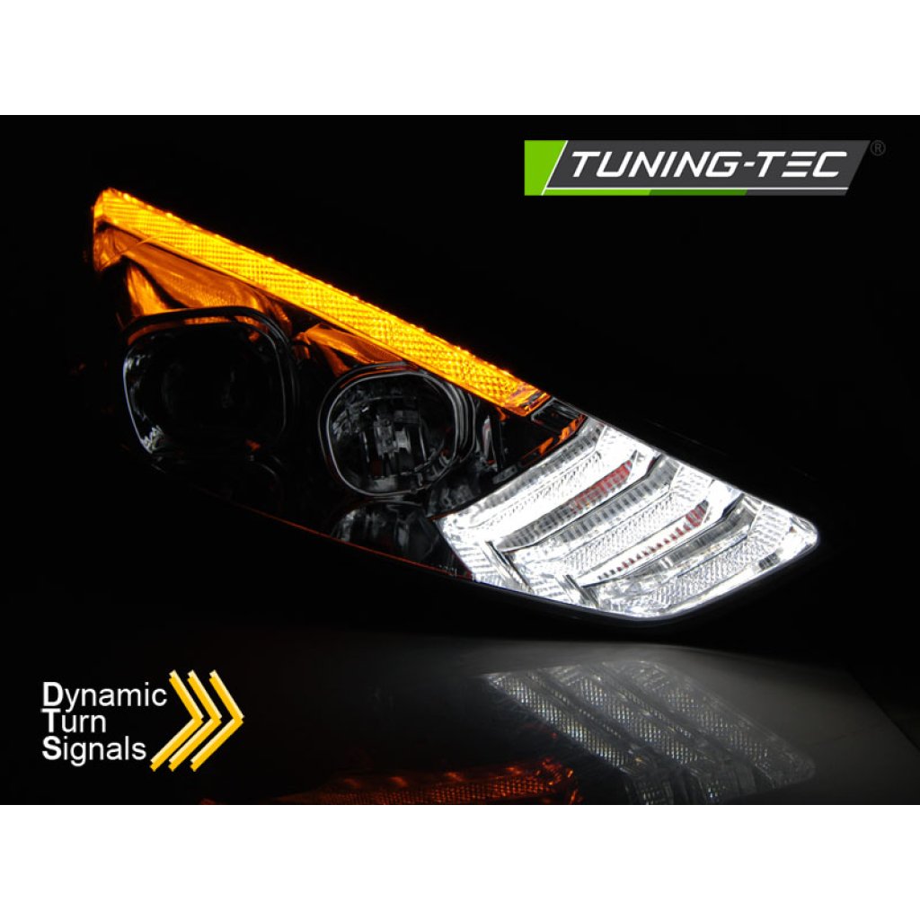 Přední světla s LED denním světlem, SEQ blinkrem, Ford Focus MK3 15-18 chromová