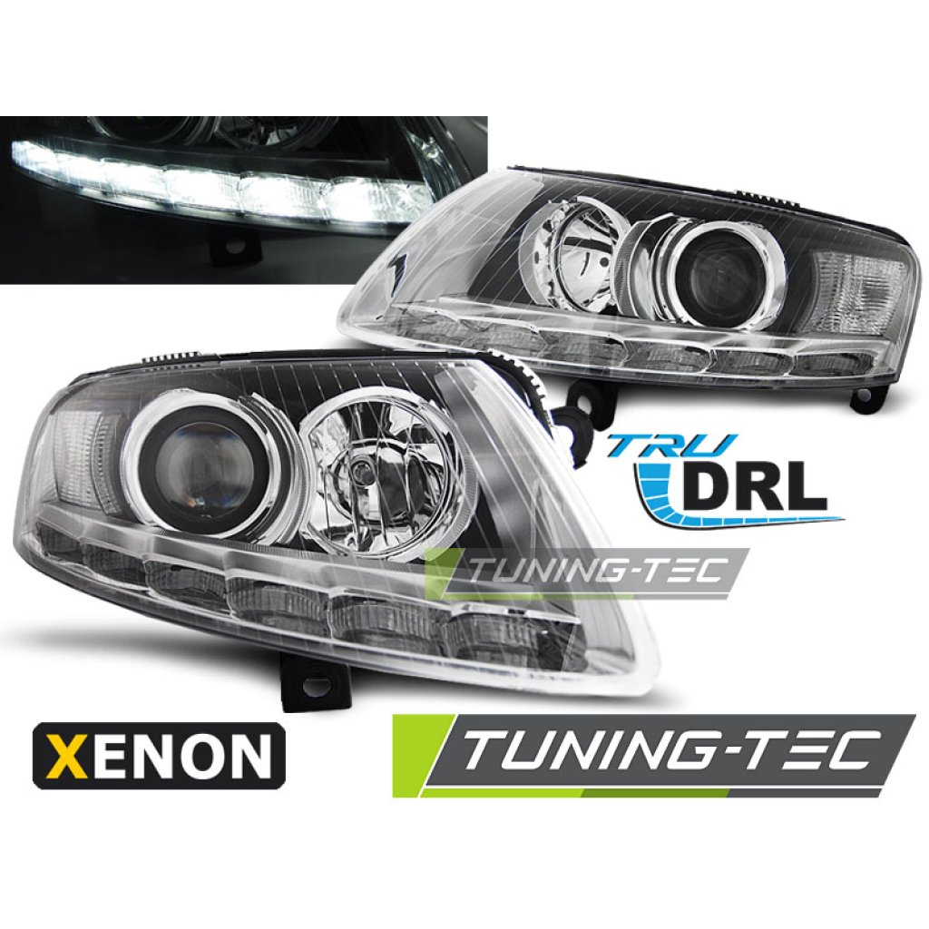Přední světla s LED denními světly AUDI A6 C6 04-08 xenon chrom
