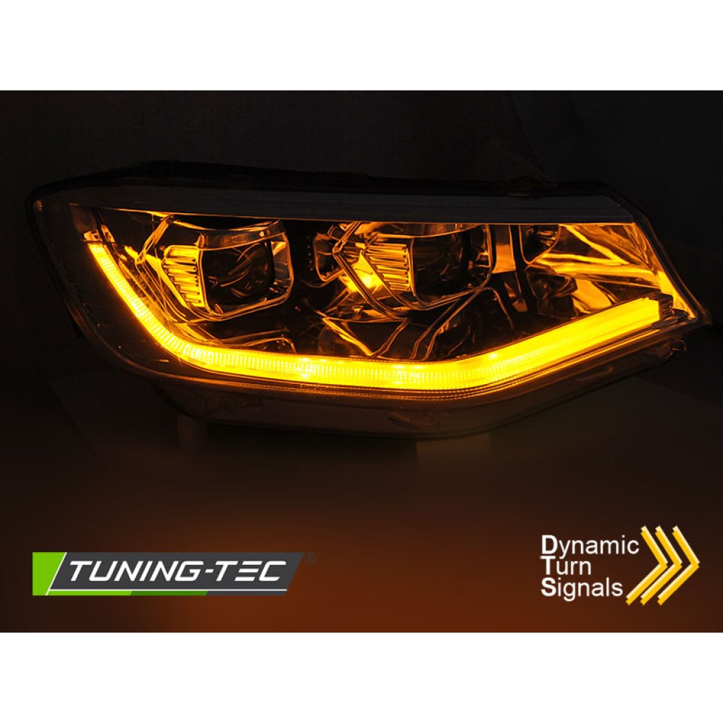 Přední světla s LED denními světly, LED dynamickým blinkrem VW Caddy 20- chromová