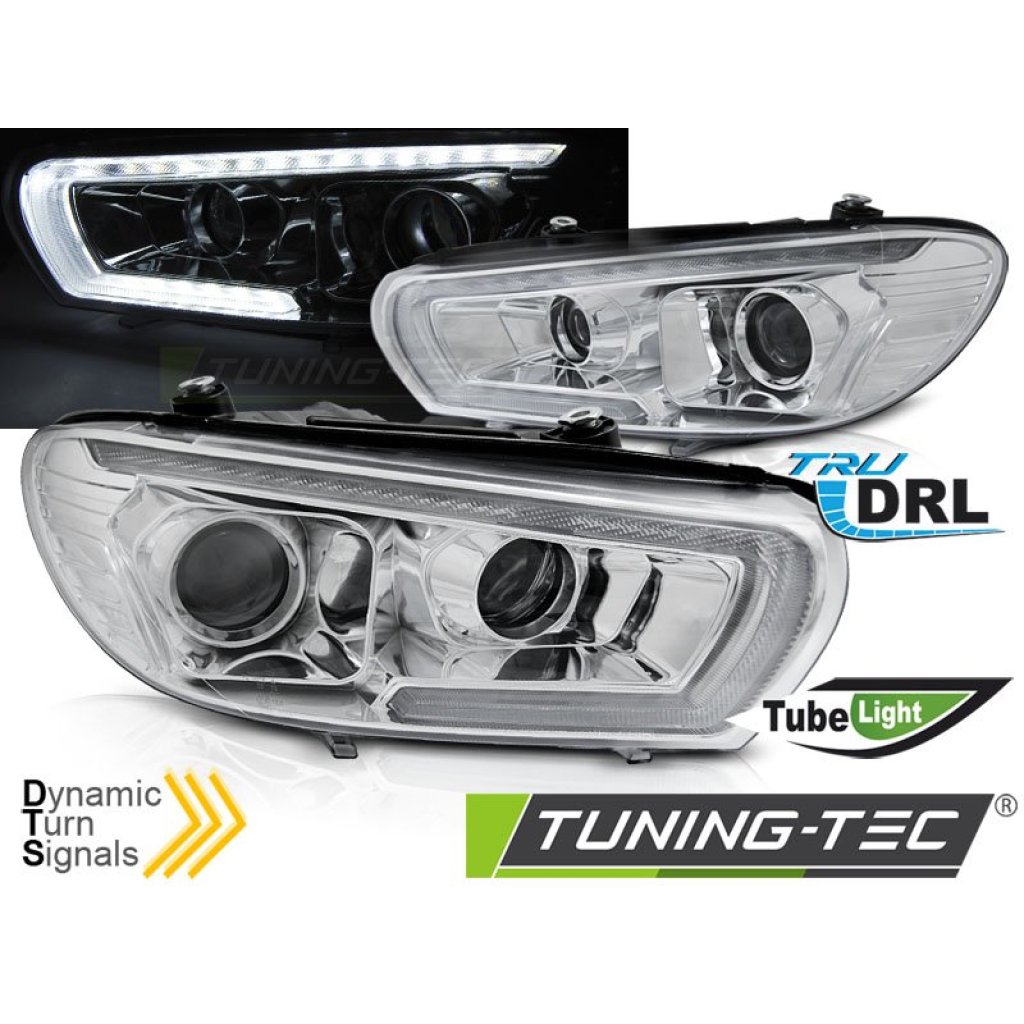 Přední světla s LED denními světly, LED dynamickým blinkrem VW Scirocco 08-14 chromová