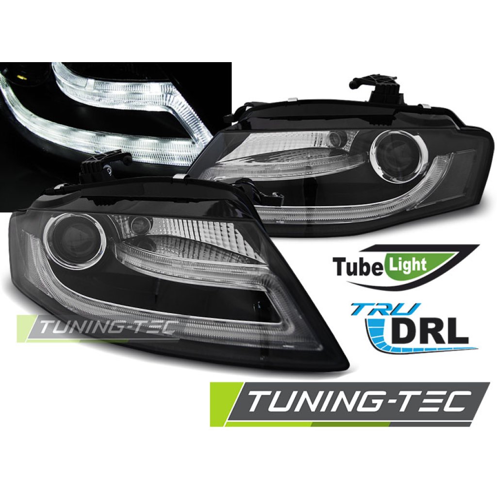 Přední světla s LED denními světly TubeLight Audi A4 B8 08-11 černá