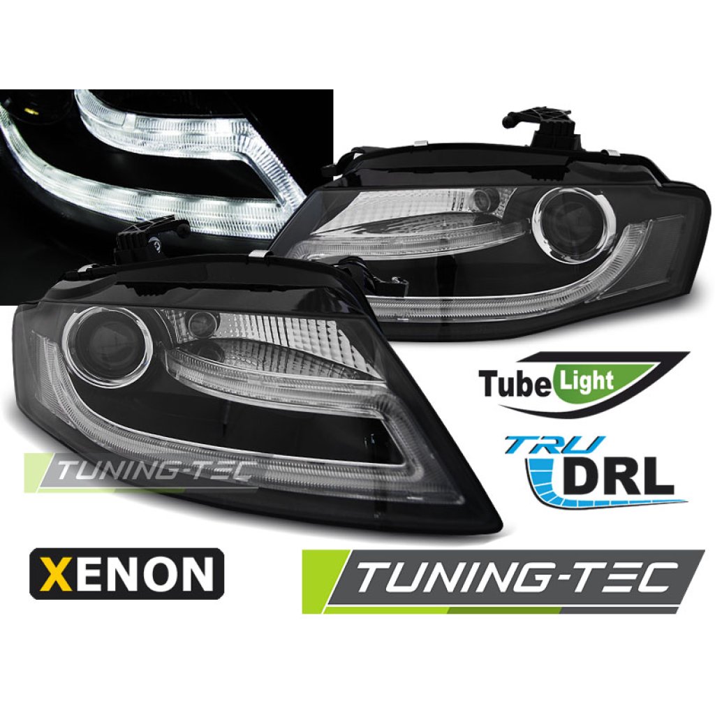 Přední světla s LED denními světly TubeLight Audi A4 B8 08-11 xenon černá