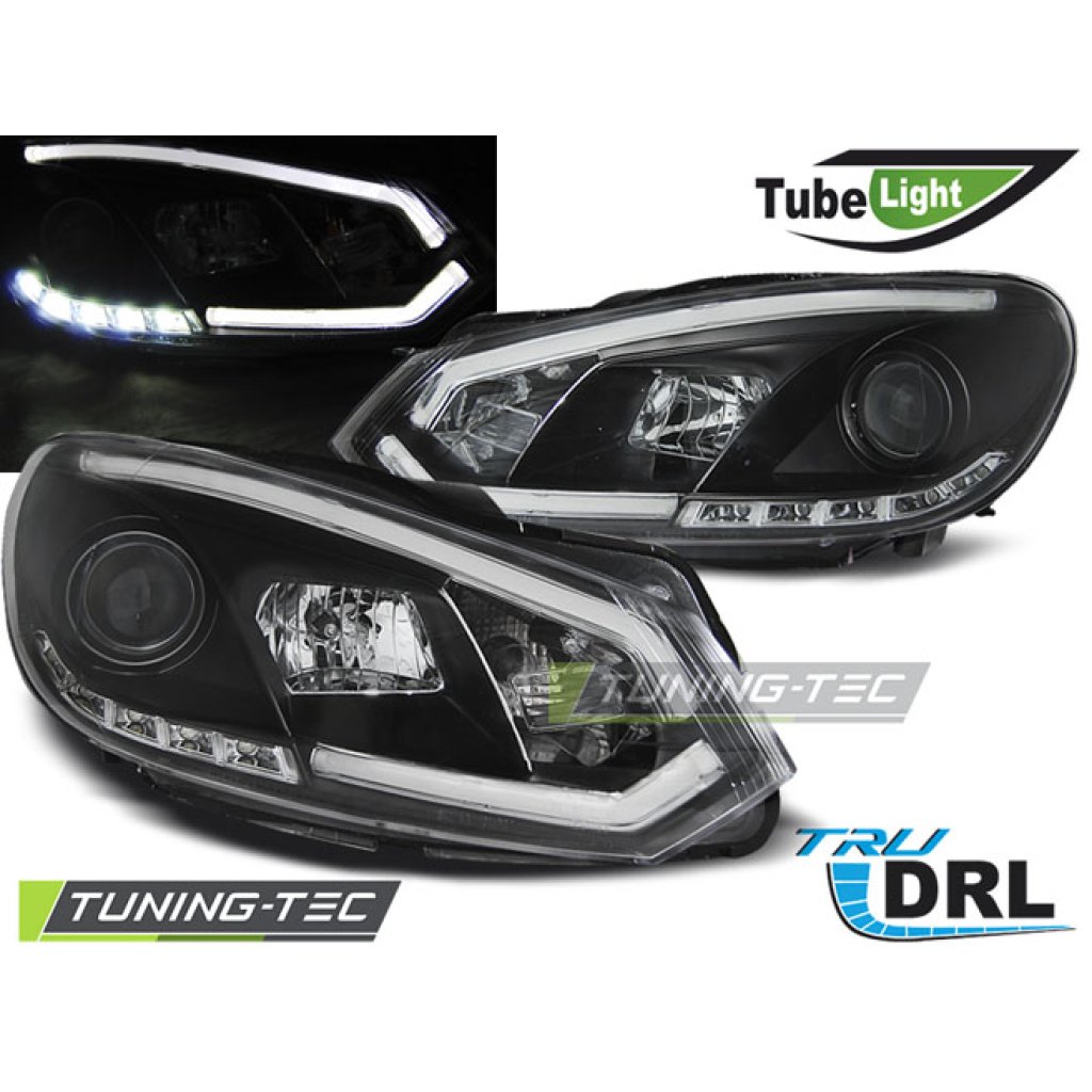 Přední světla s LED denními světly, TubeLights VW Golf VI/6 08-12 černá
