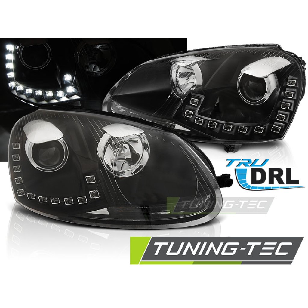Přední světla s LED denními světly VW Golf 5 03-09 černá
