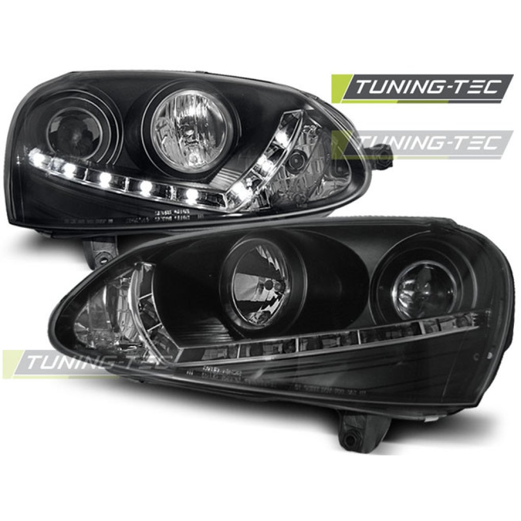 Přední světla s LED denními světly VW Golf V 03-09 černé