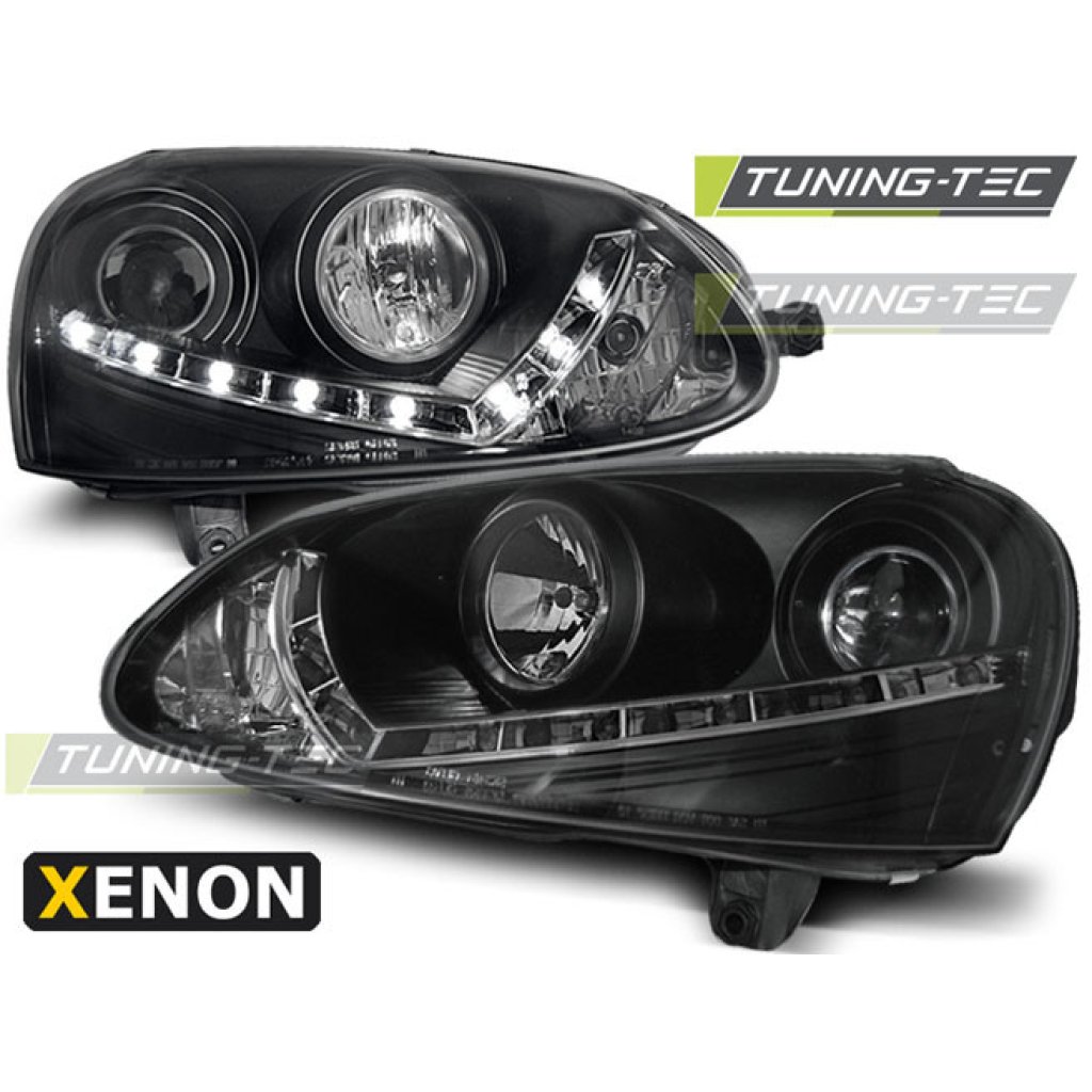 Přední světla s LED denními světly VW Golf V 03-09 černé xenon