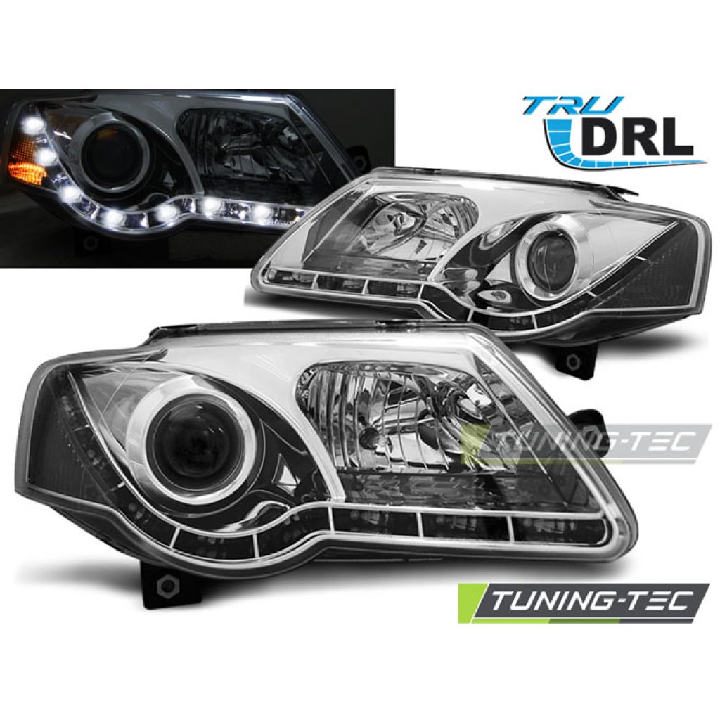 Přední světla s LED denními světly VW Passat 3C 05-10 chrom