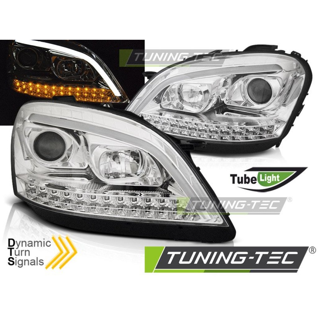 Přední světla s LED, dynamický blinkr Mercedes Benz W164 M-class 05-07 chromová