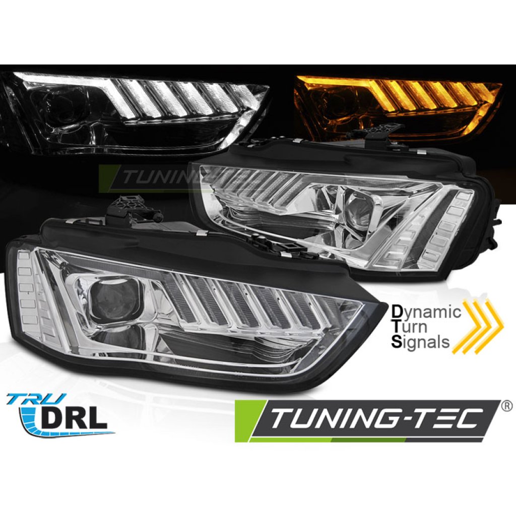 Přední světla s LED dynamickým blinkrem, denní svícení, pro AUDI A4 B8 12-15 xenon chromová