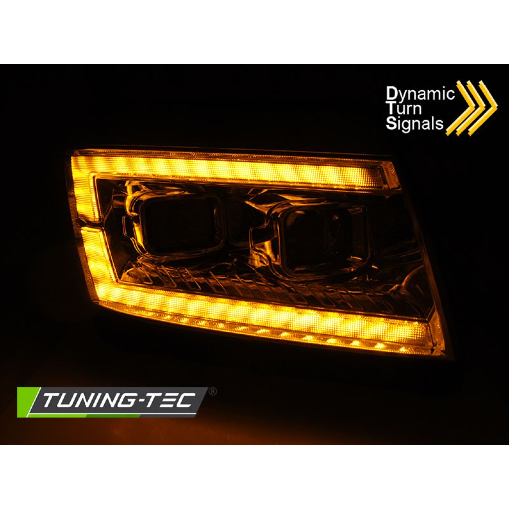 Přední světla s LED dynamickým blinkrem, denní svícení, pro VW Crafter II 17- chromová