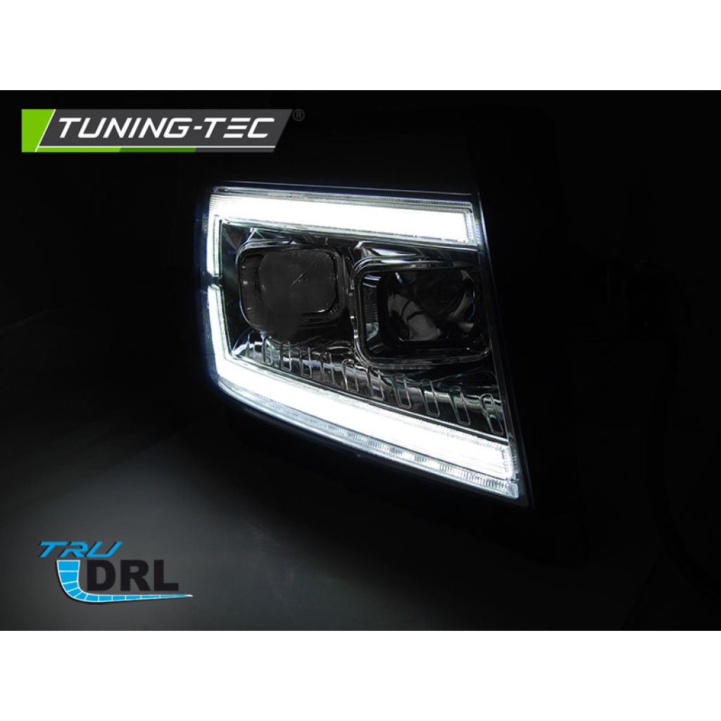 Přední světla s LED dynamickým blinkrem, denní svícení, pro VW Crafter II 17- chromová
