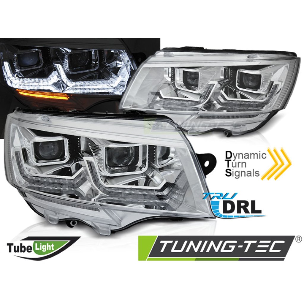 Přední světla s LED dynamickým blinkrem, denní svícení, pro VW T6.1 20- chromová