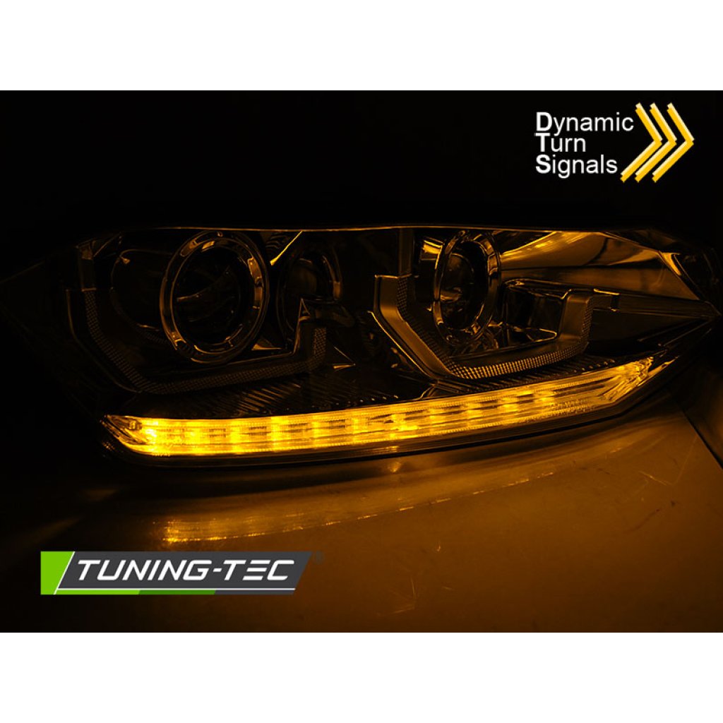 Přední světla s LED dynamickým blinkrem, LED Angel Eyes VW Polo VI 2G 17- chromová