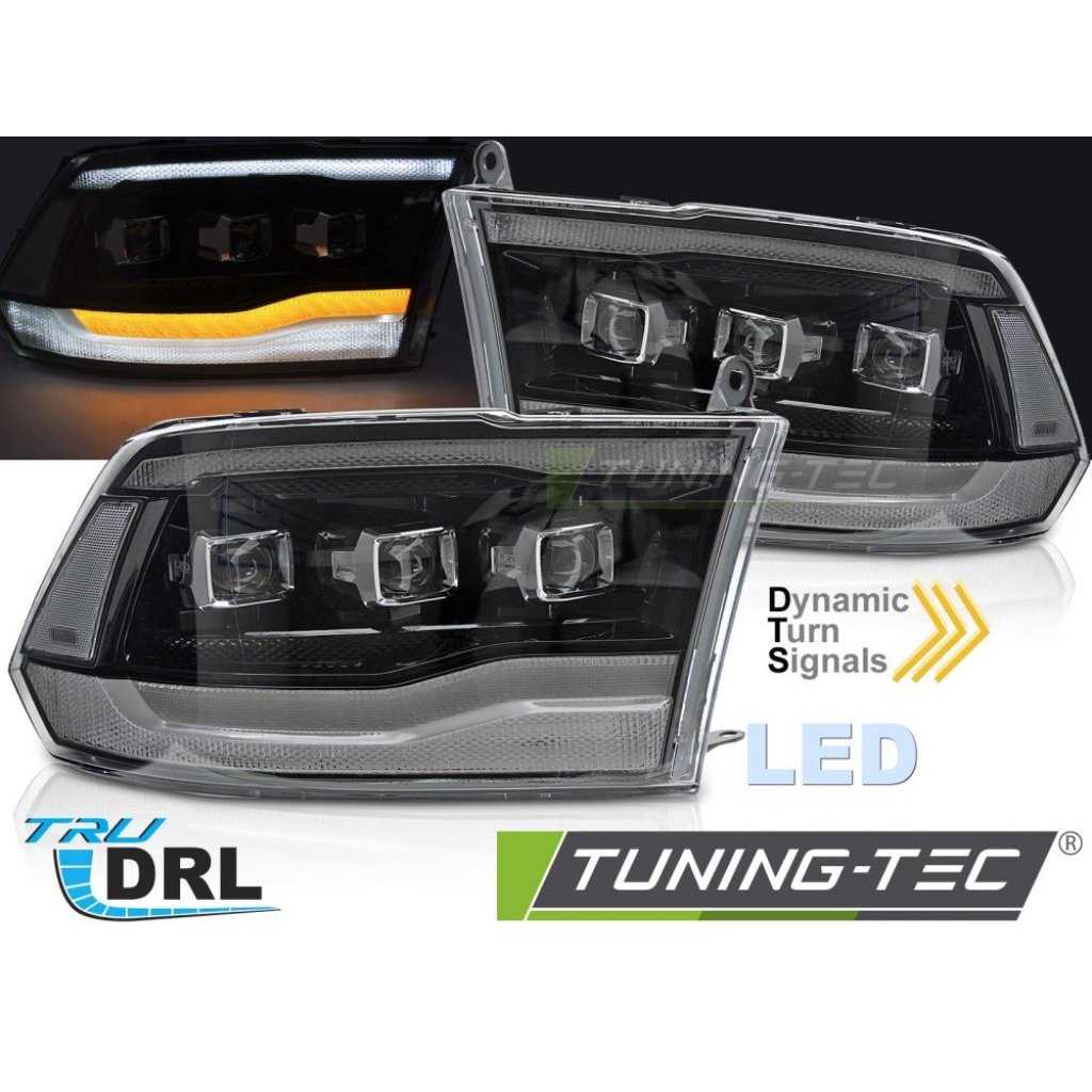 Přední světla s LED dynamickým blinkrem, LED denní světla pro DODGE RAM 1500 2009-2018 černá