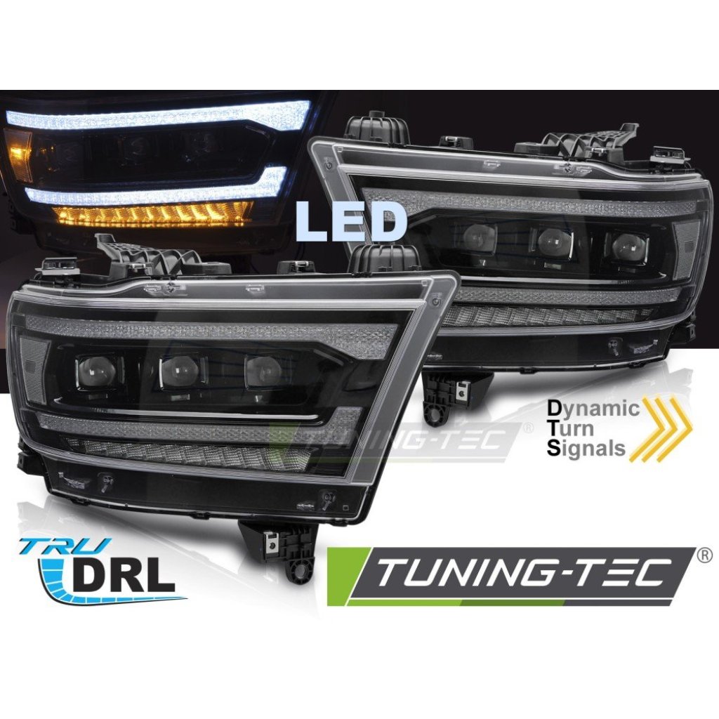 Přední světla s LED dynamickým blinkrem, LED denní světla pro DODGE RAM 1500 2019-2022 černá