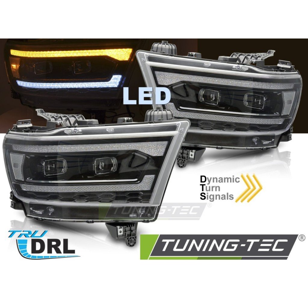 Přední světla s LED dynamickým blinkrem, LED denní světla pro DODGE RAM 1500 2019-2022 černá
