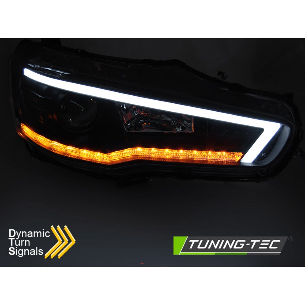 Přední světla s LED dynamickým blinkrem, pro Mitsubishi Lancer 8 (08-16) černá