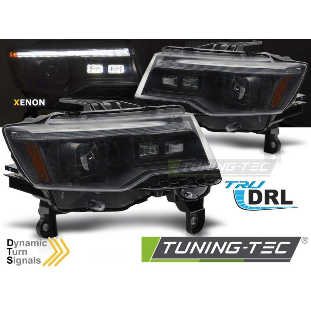 Přední světla s LED, LED denní světla, pro JEEP GRAND CHEROKEE 2014-2021 černá