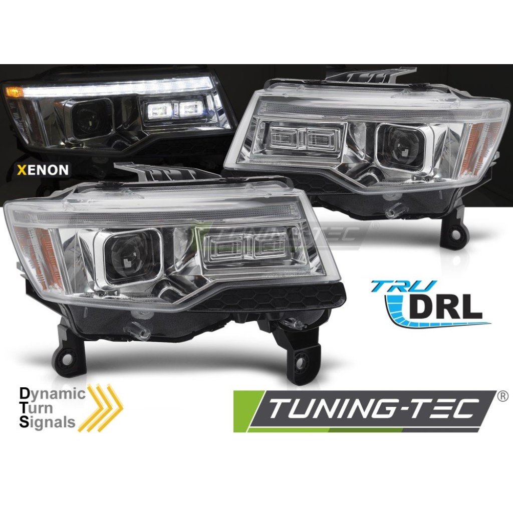 Přední světla s LED, LED denní světla, pro JEEP GRAND CHEROKEE 2014-2021 chromová