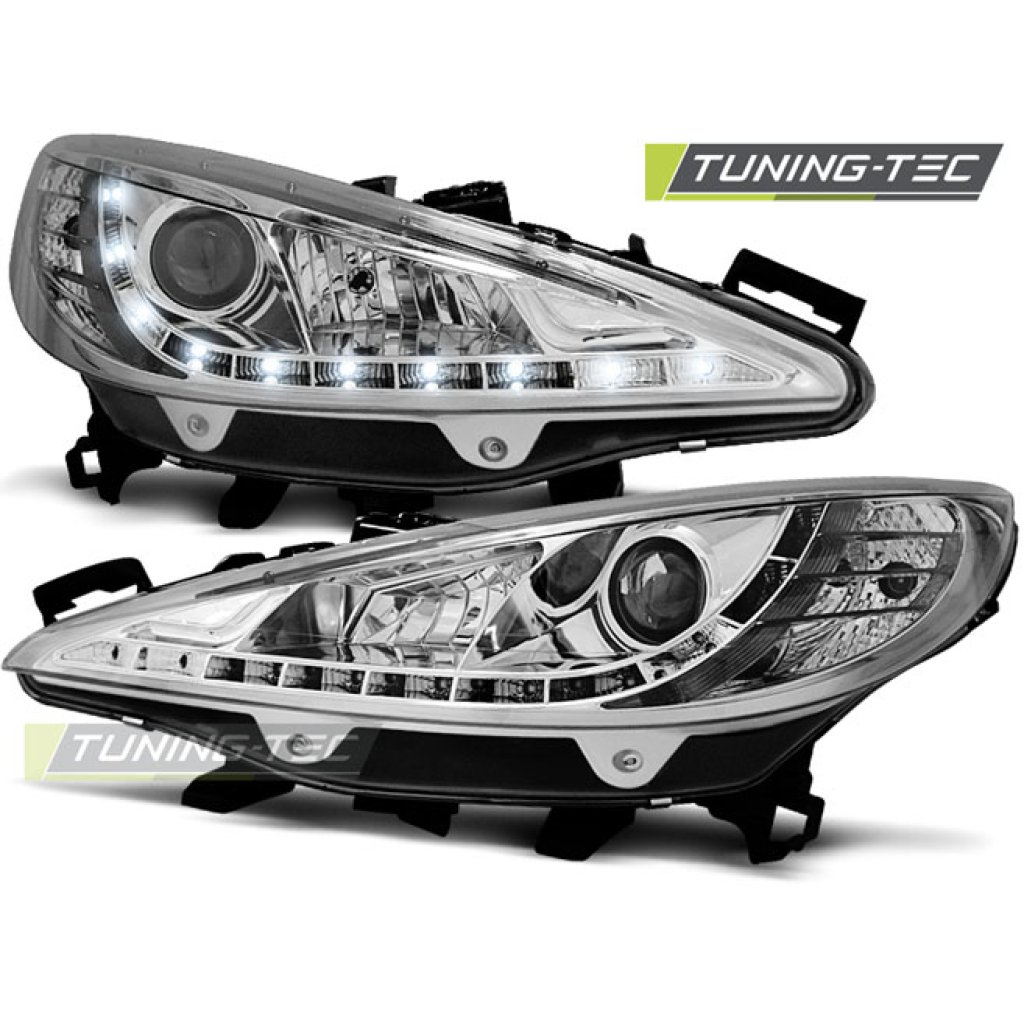 Přední světla s LED Peugeot 207 06-12 s motorkem naklápění chromová