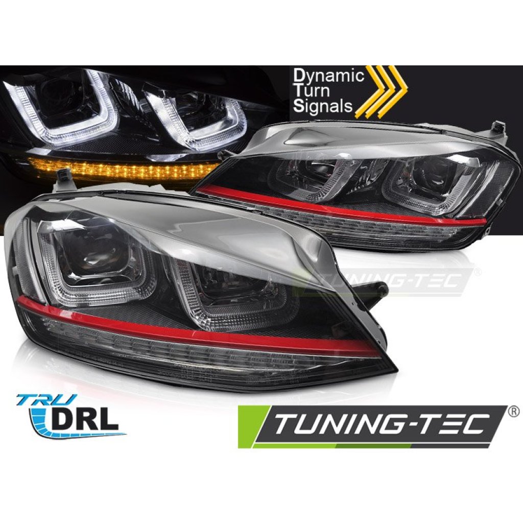 Přední světla s LED pro VW GOLF 7 2013-2017 red line