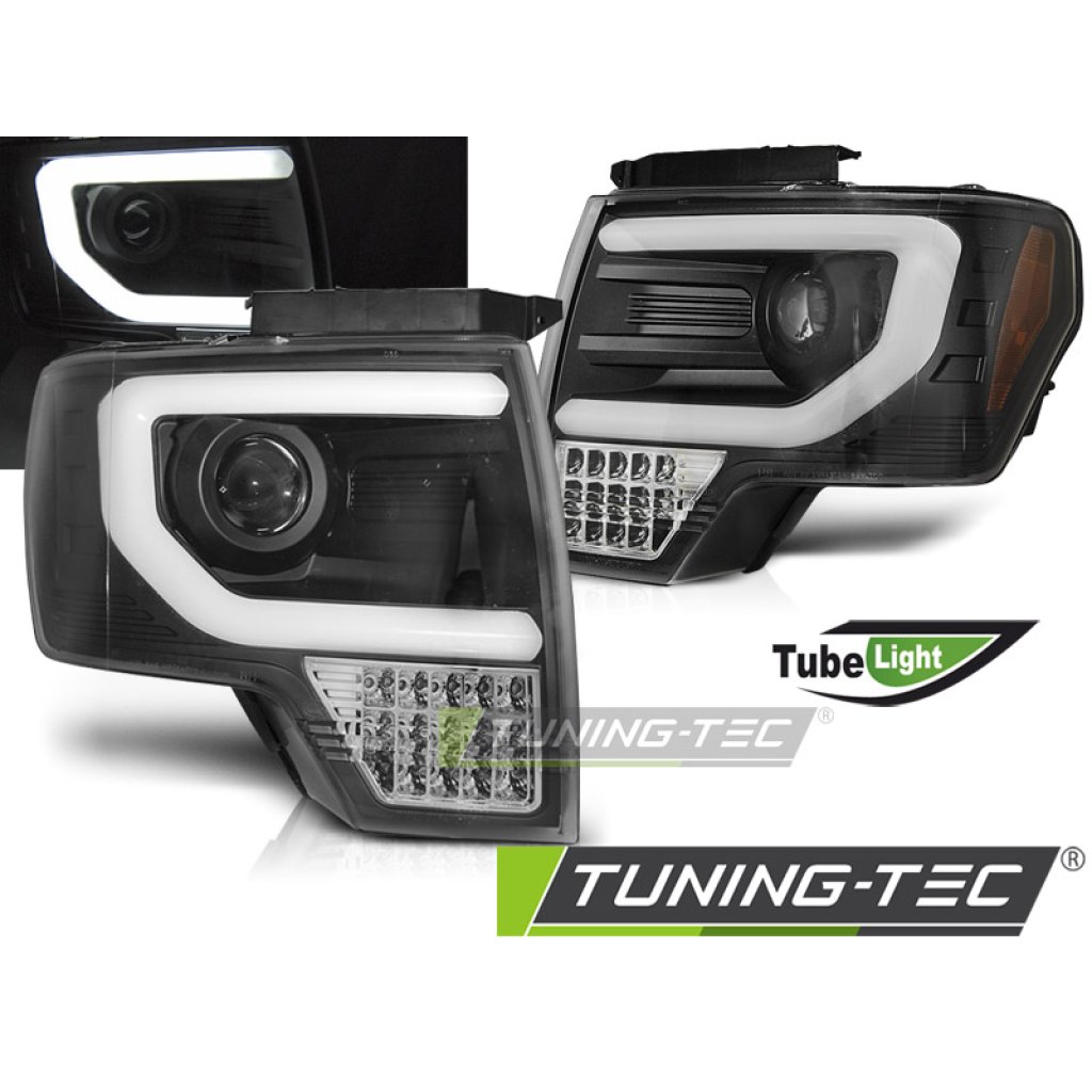 Přední světla s LED TUBE a LED blinkrem, FORD F150 MK12 08-14 černá