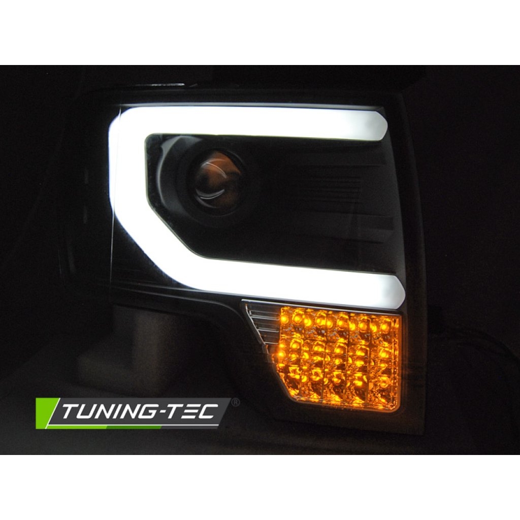 Přední světla s LED TUBE a LED blinkrem, FORD F150 MK12 08-14 černá