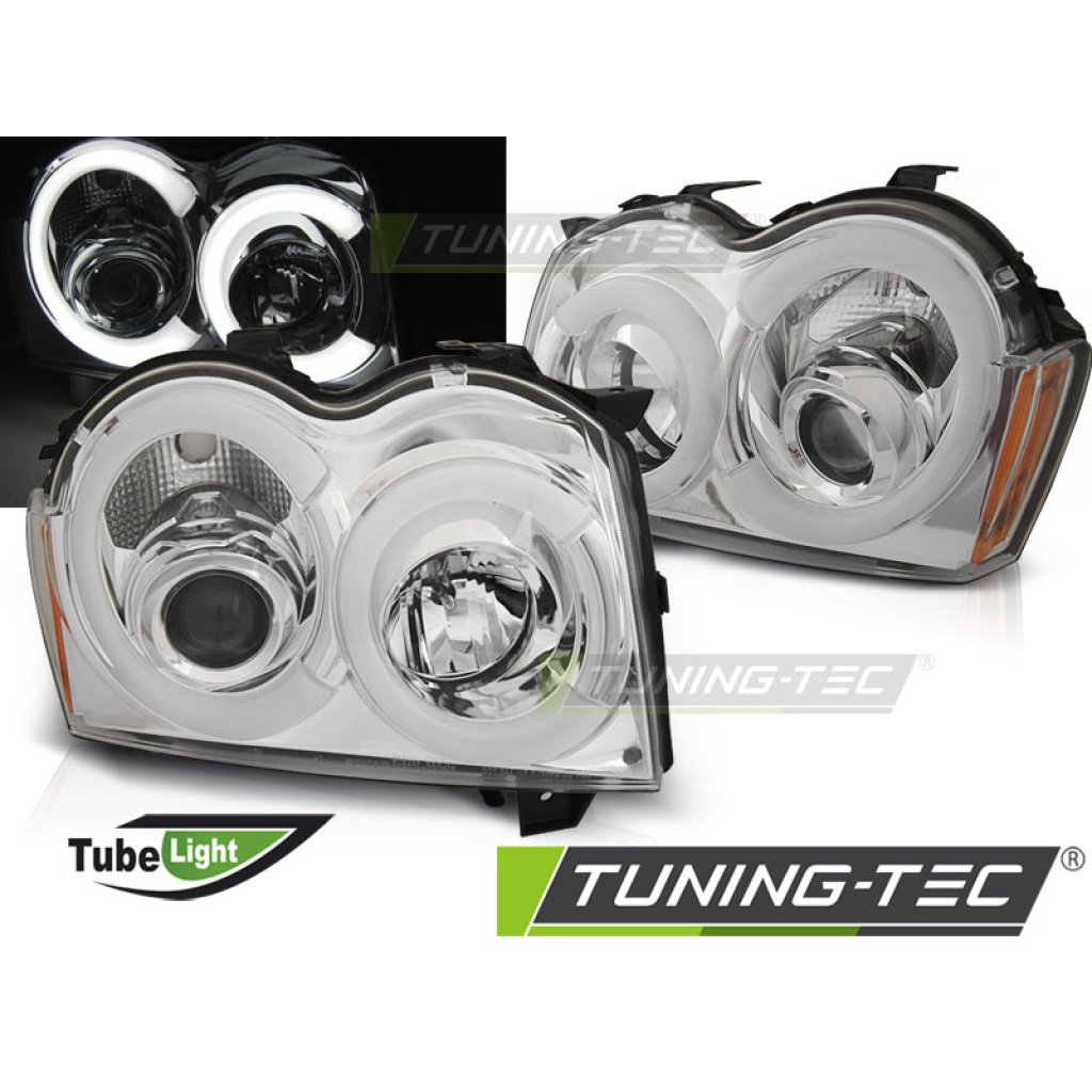 Přední světla s LED TUBE Chrysler Jeep Grand Cherokee 05-08 chromová
