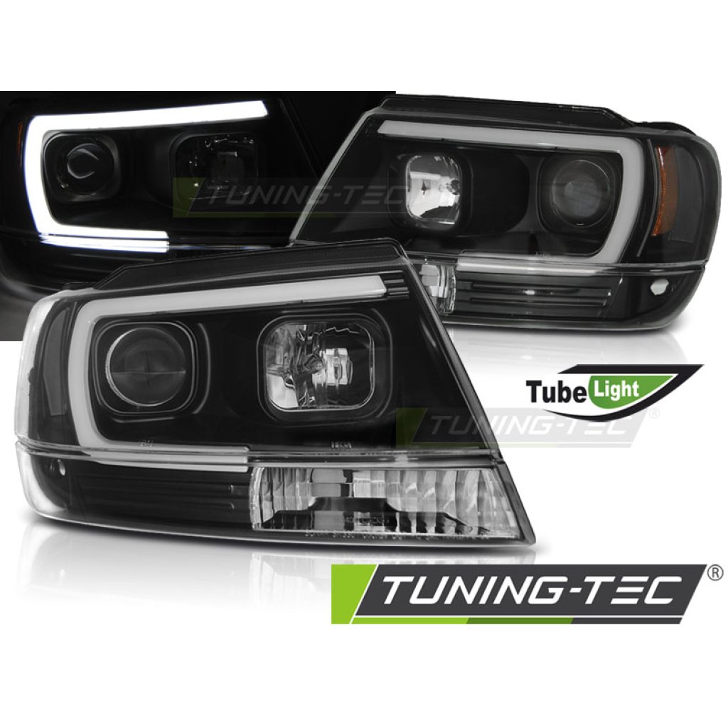 Přední světla s LED tube Chrysler Jeep Grand Cherokee 99-05 černé