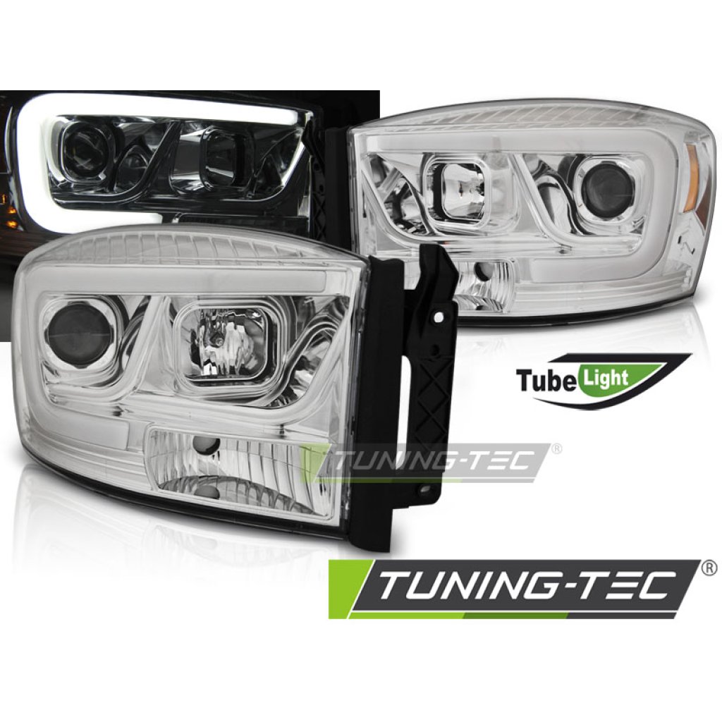 Přední světla s LED tube Dodge RAM 06-08 chrom
