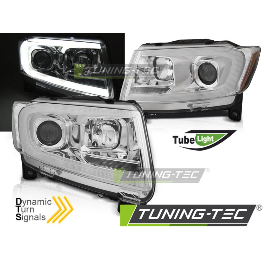 Přední světla s LED TUBE, dynamickým blinkrem Chrysler Jeep Grand Cherokee 11-13 chromová