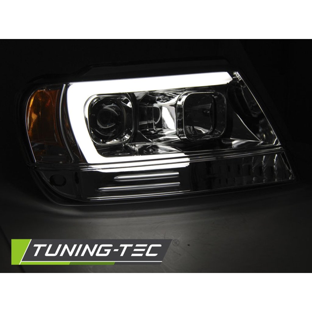 Přední světla s LED tube Jeep Grand Cherokee 99-05 chrom
