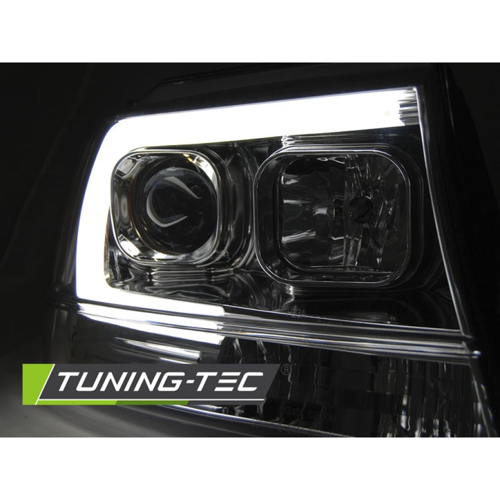 Přední světla s LED tube Jeep Grand Cherokee 99-05 chrom