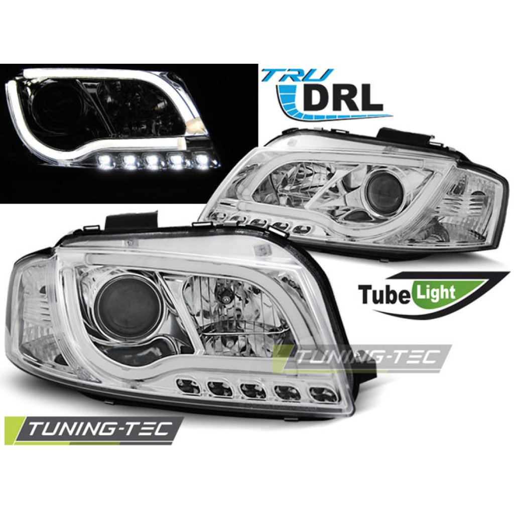 Přední světla s LED TubeLights denními světly Audi A3 8P 03-08 chrom