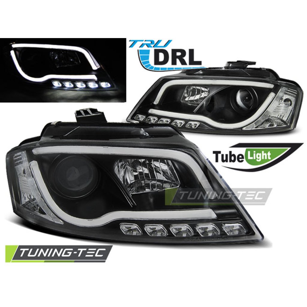 Přední světla s LED TubeLights denními světly Audi A3 8P 08-12 černá
