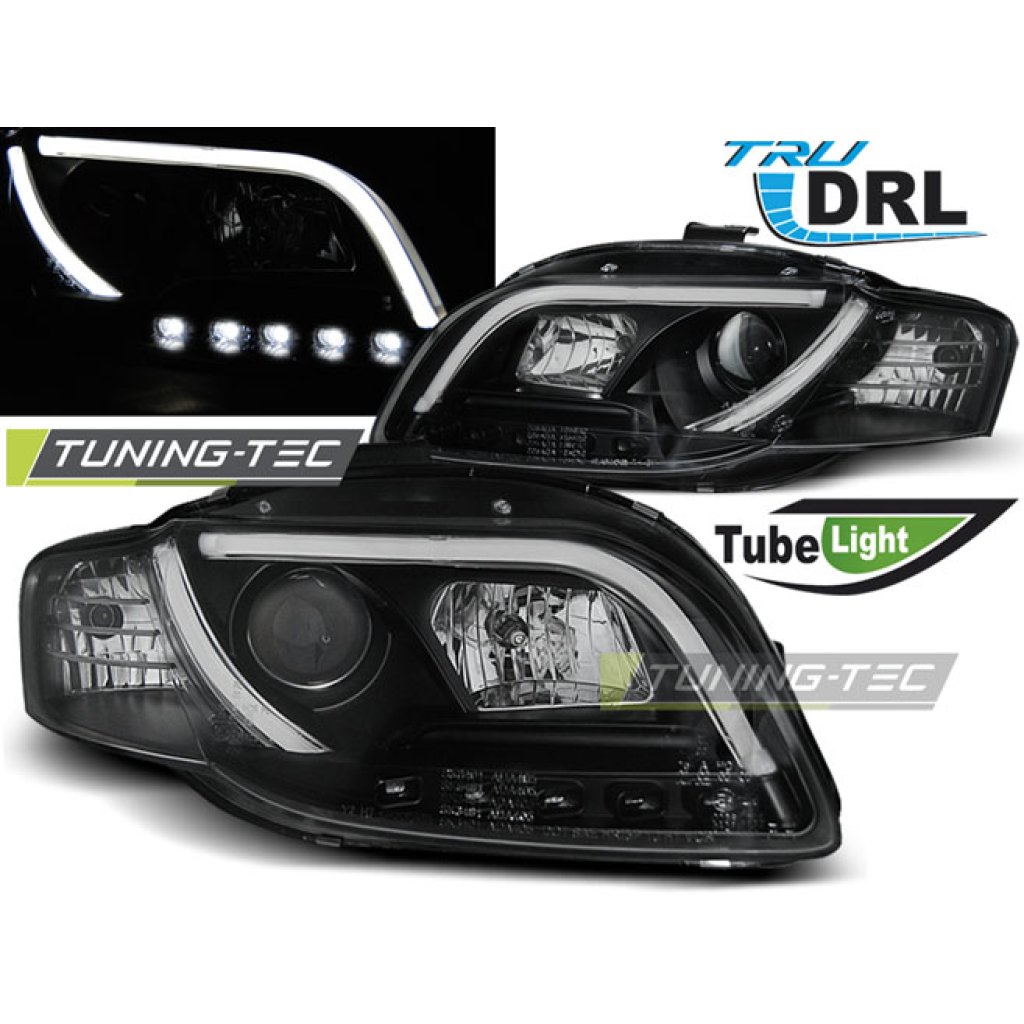 Přední světla s LED TubeLights denními světly Audi A4 B7 04-07 černá