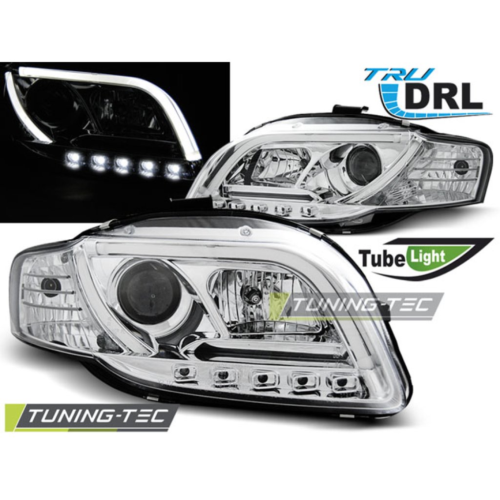 Přední světla s LED TubeLights denními světly Audi A4 B7 04-07 chrom