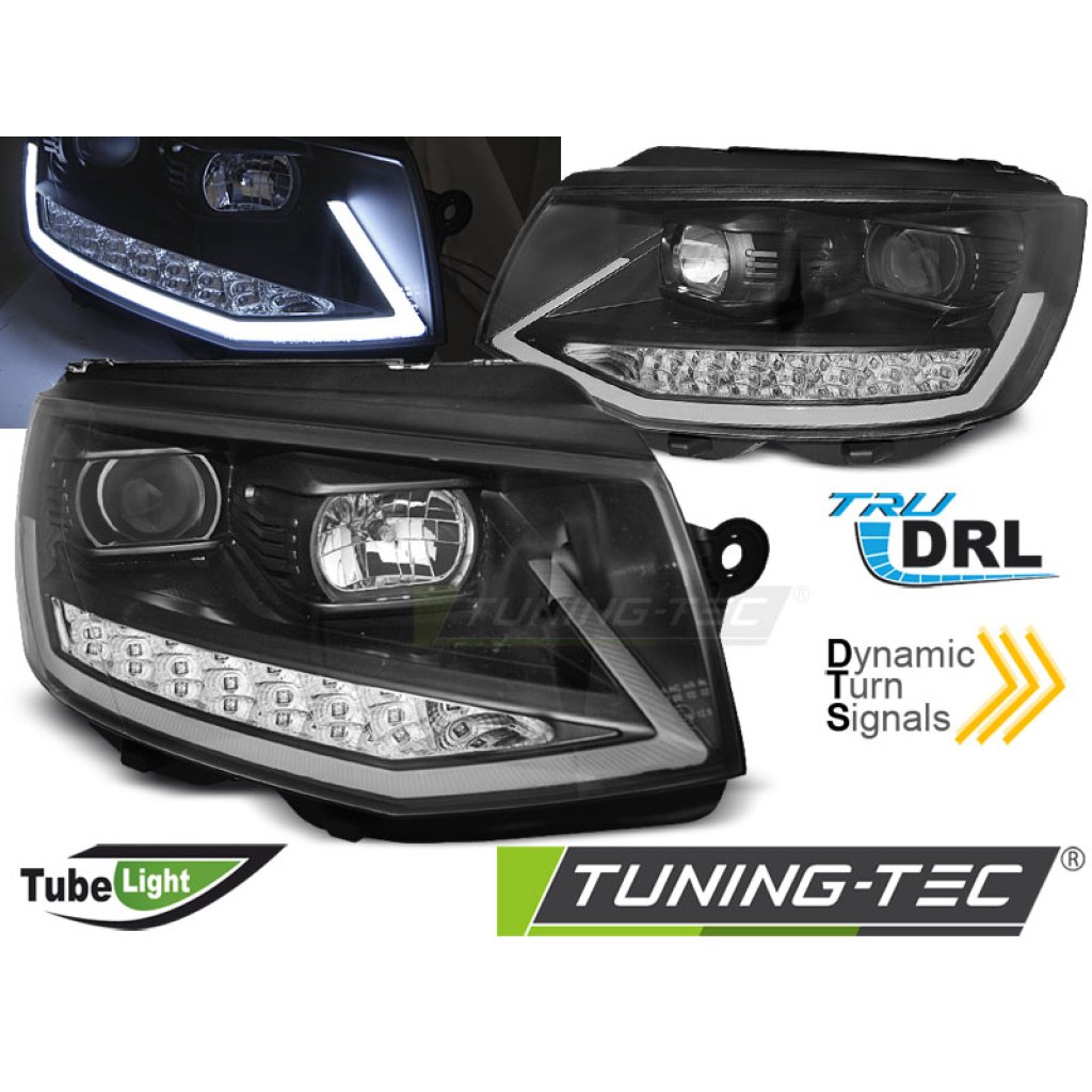 Přední světla TubeLights s LED denními světly, LED dynamický blinkr - VW T6 černá