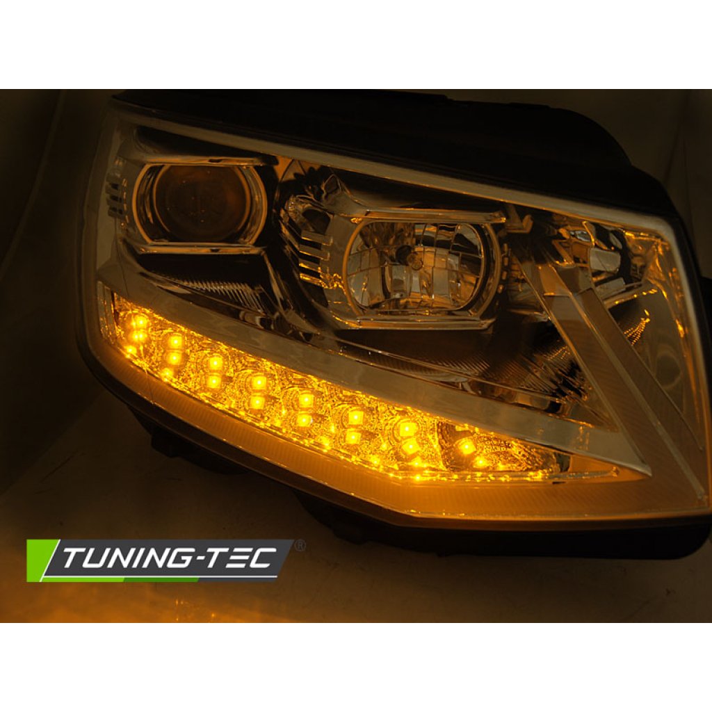 Přední světla TubeLights s LED denními světly, LED dynamický blinkr - VW T6 chrom