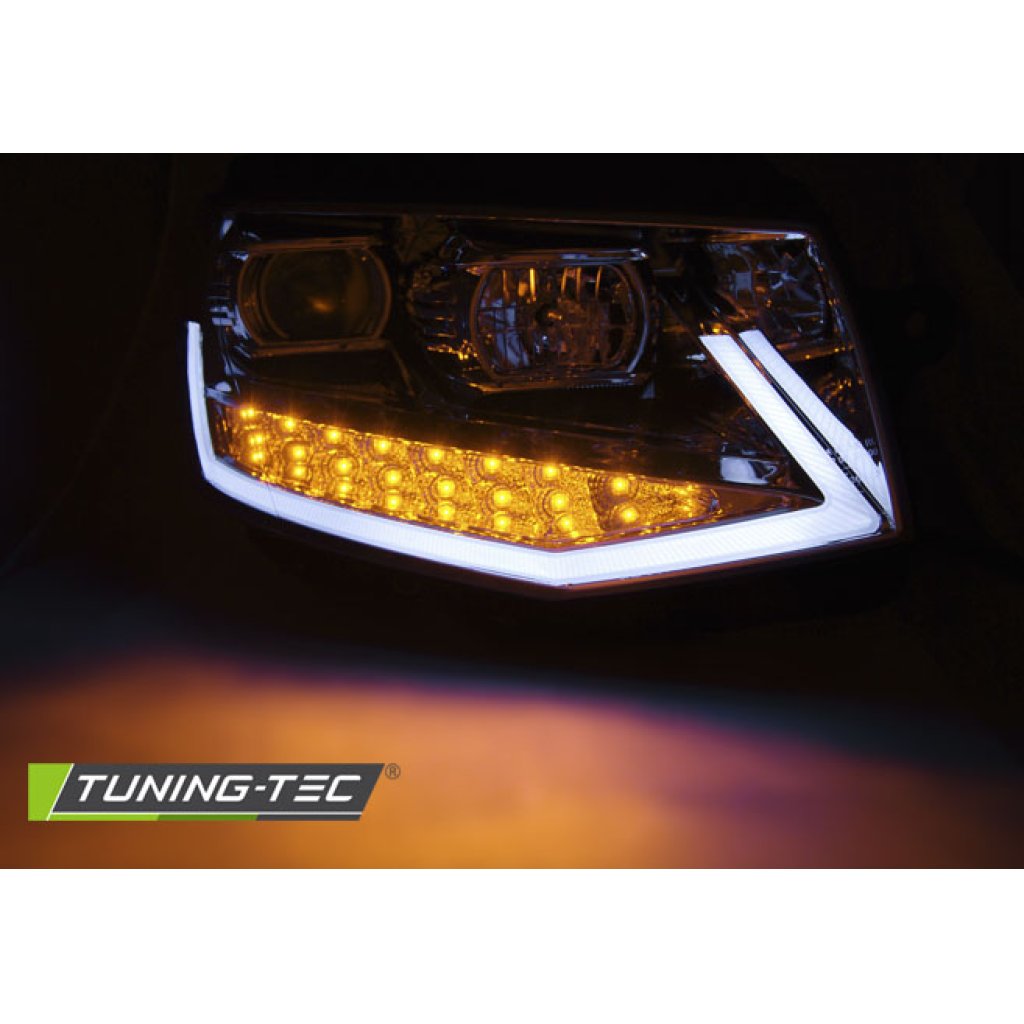 Přední světla TubeLights s LED denními světly, LED dynamický blinkr - VW T6 chrom