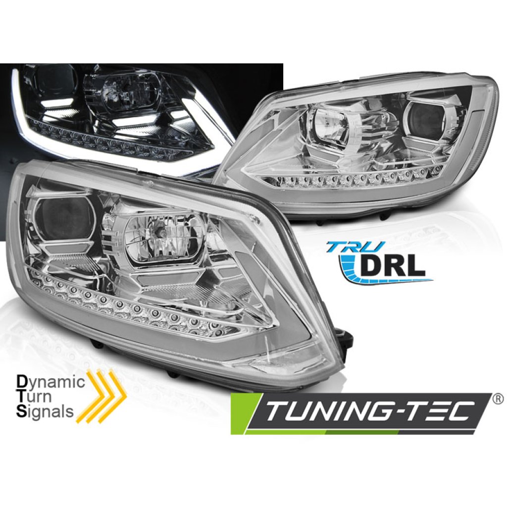 Přední světla TubeLights s LED denními světly, LED dynamický blinkr - VW Touran 10-15 chrom