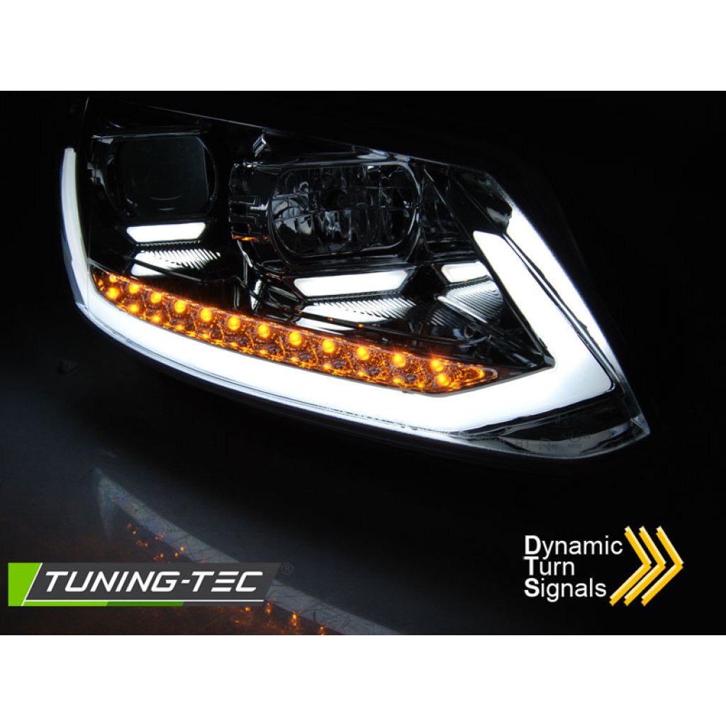 Přední světla TubeLights s LED denními světly, LED dynamický blinkr - VW Touran 10-15 chrom